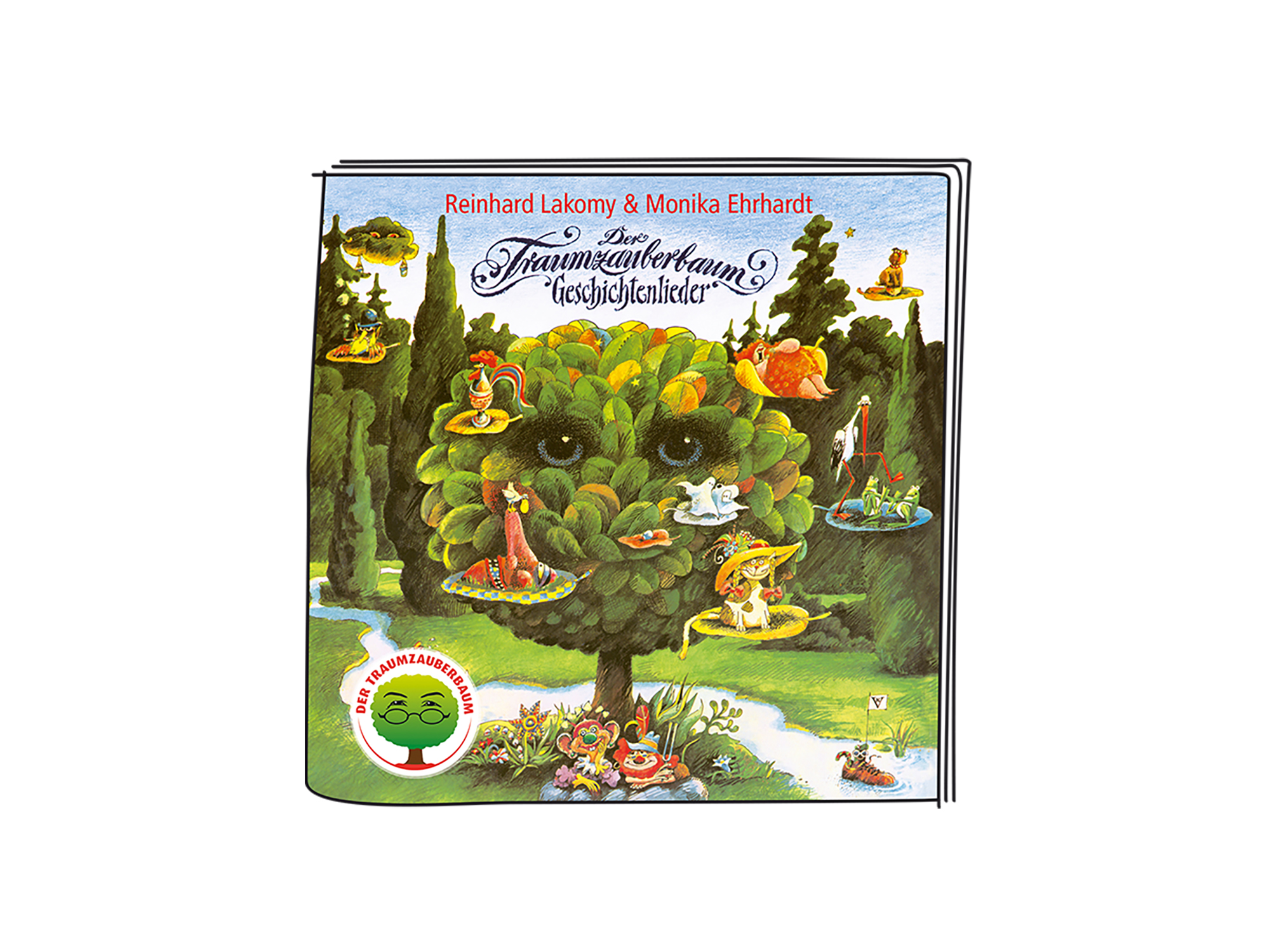 Buchcover mit Baum mit Gesichtern. Text: Reinhard Lakomy & Monika Ehrhardt, 'Der Traumzauberbaum'.