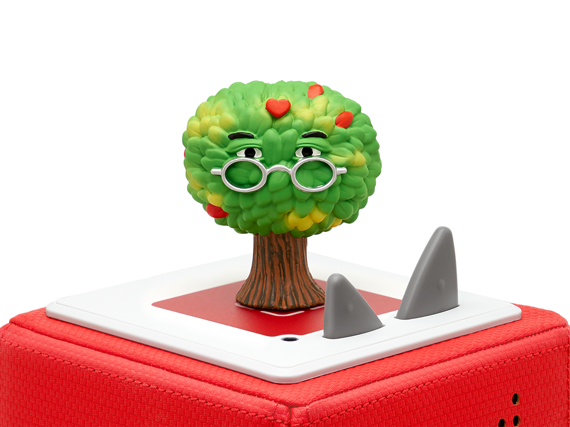 Funko Pop! Baumfigur mit Brille und Herzen. Auf roter Basis mit Haifischflossen montiert.