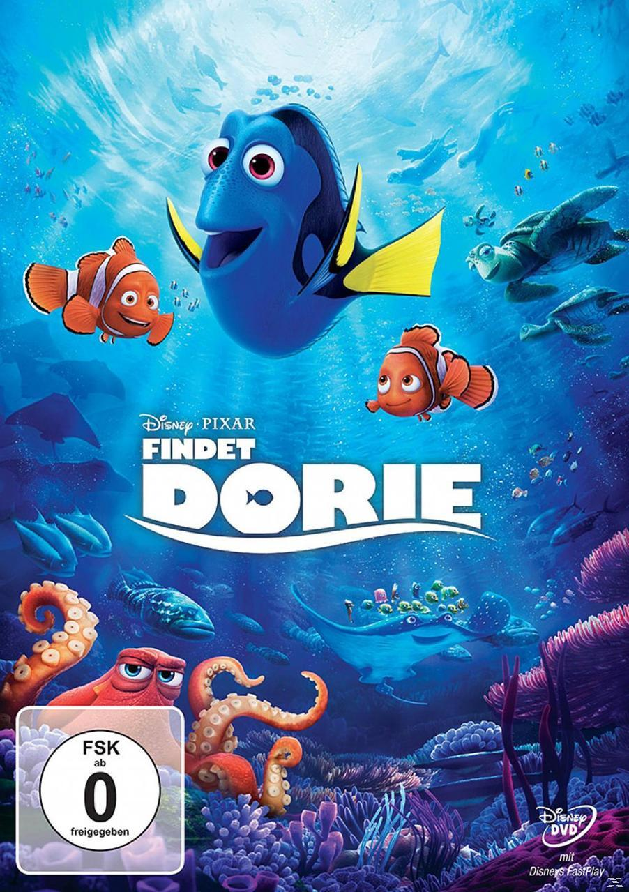 DVD-Cover: Findet Dorie, mit Nemo, Dorie und anderen Meeresbewohnern in einer Szene.