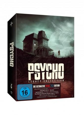 DVD-Boxset des Films „Psycho“. Ein Haus auf einem Hügel mit einer Figur. Dunkler Hintergrund.