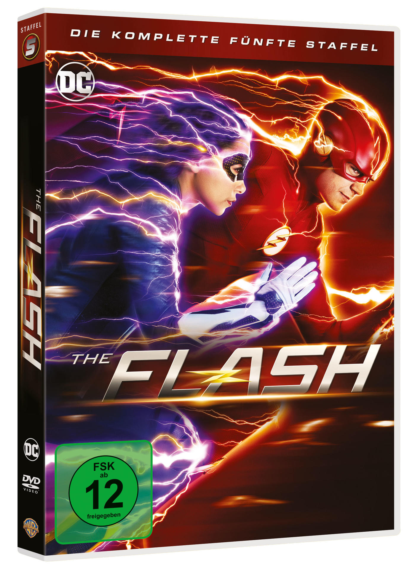 DVD-Cover von 'The Flash'. Es zeigt einen Mann und eine Frau mit Blitzeffekten und ein grünes FSK-Logo.