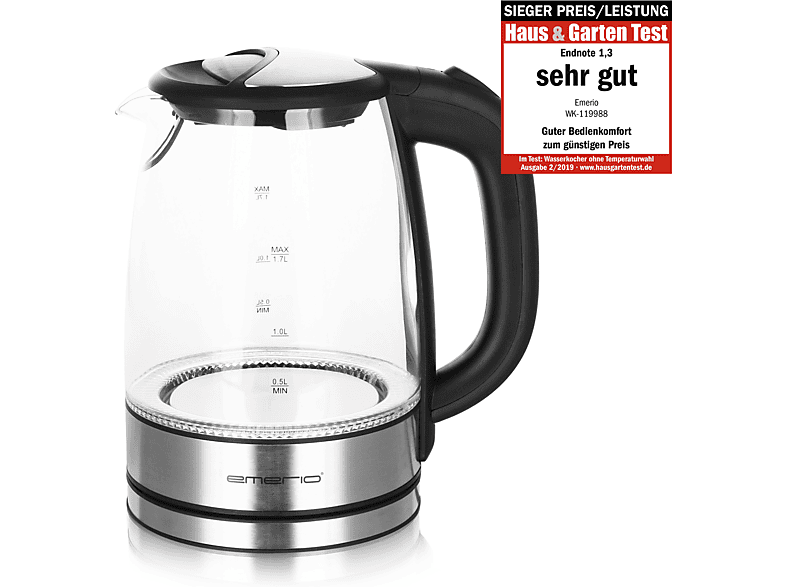 Emerio WK-119988 Wasserkocher (Silber, 1.7 l, 2200 Watt)