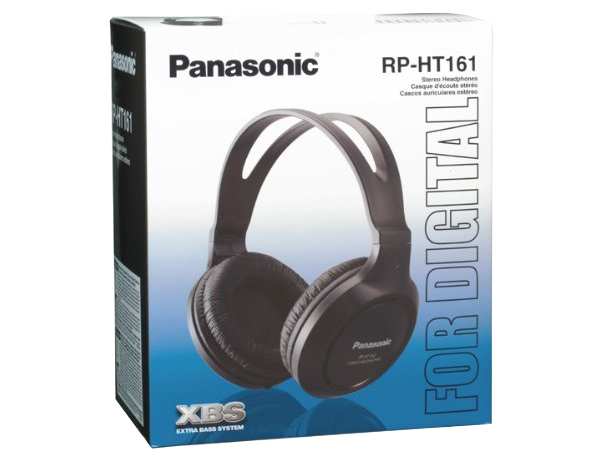 Panasonic RP-HT161 sztereó fejhallgató dobozban, látható márkával és modellel.