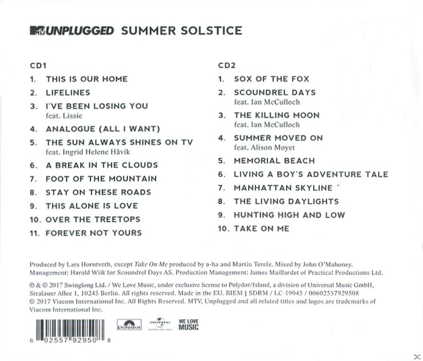 CD-Cover mit Songtiteln und einer Liste der Credits.