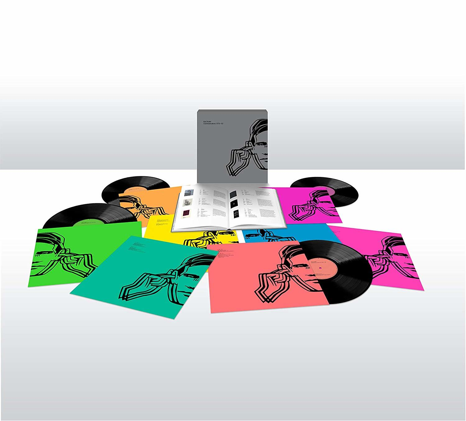 Vinyl-Schallplattenalbum mit bunten Hüllen und einem Booklet. Artwork zeigt ein stilisiertes Gesicht.