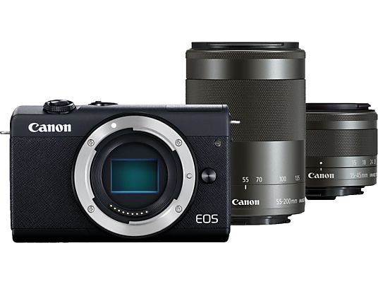 CANON EOS M200 Body + EF-M 15-45mm f/3.5-6.3 IS STM + EF-M 55-200mm f/4.5-6.3 IS STM - Systemkamera Schwarz