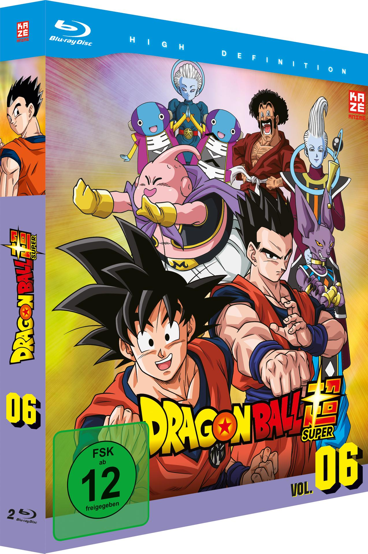 Dragon Ball Super Vol. 06 Blu-ray-Cover. Enthält die Charaktere Goku und Vegeta.