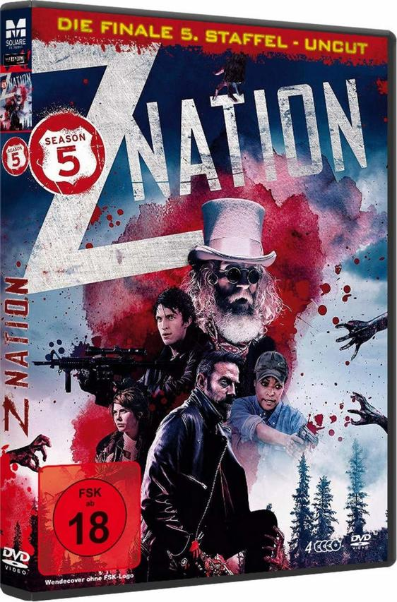 DVD-Cover für „Z Nation“ Staffel 5. Charaktere sind vorne, mit einem rot-weißem Logo.