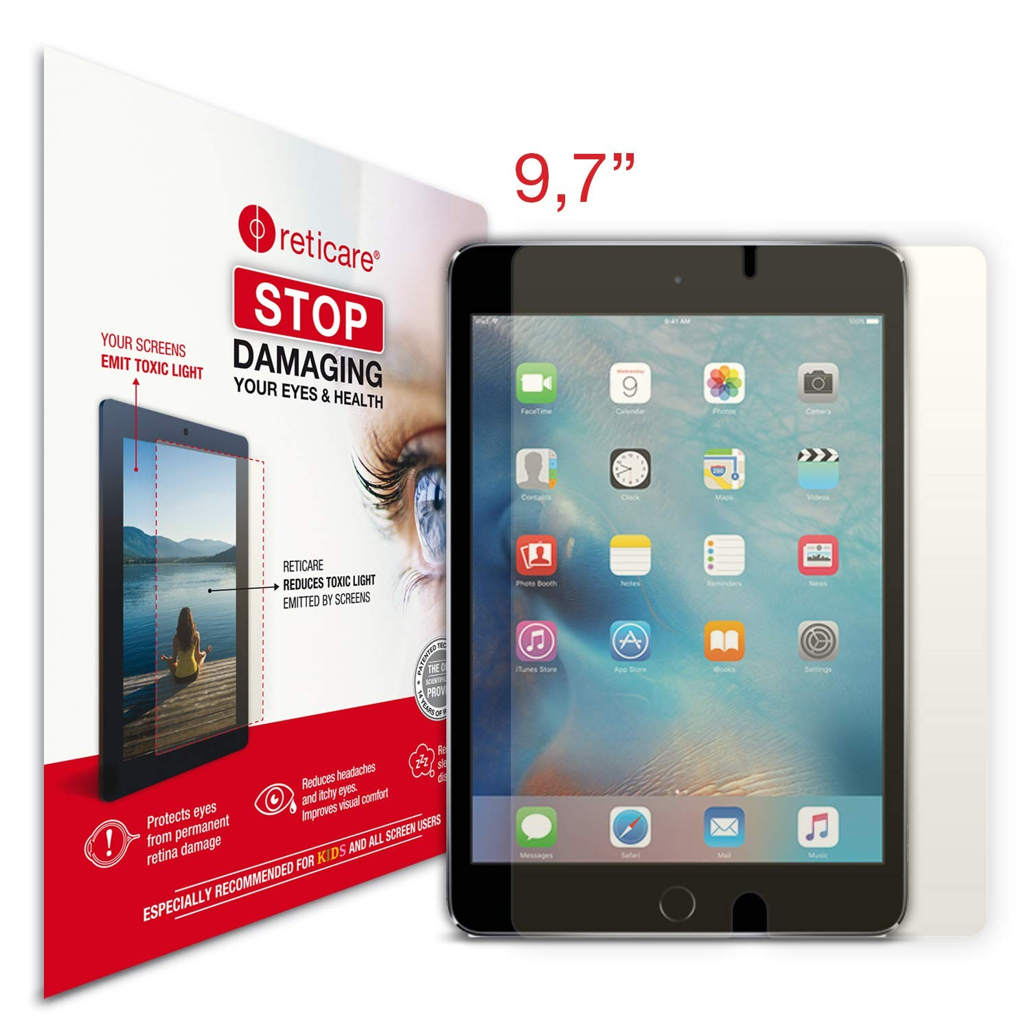 Protector Pantalla - Reticare 352T-9608-B, Para iPad Air, Air 2, Pro, 9.7", Transparente