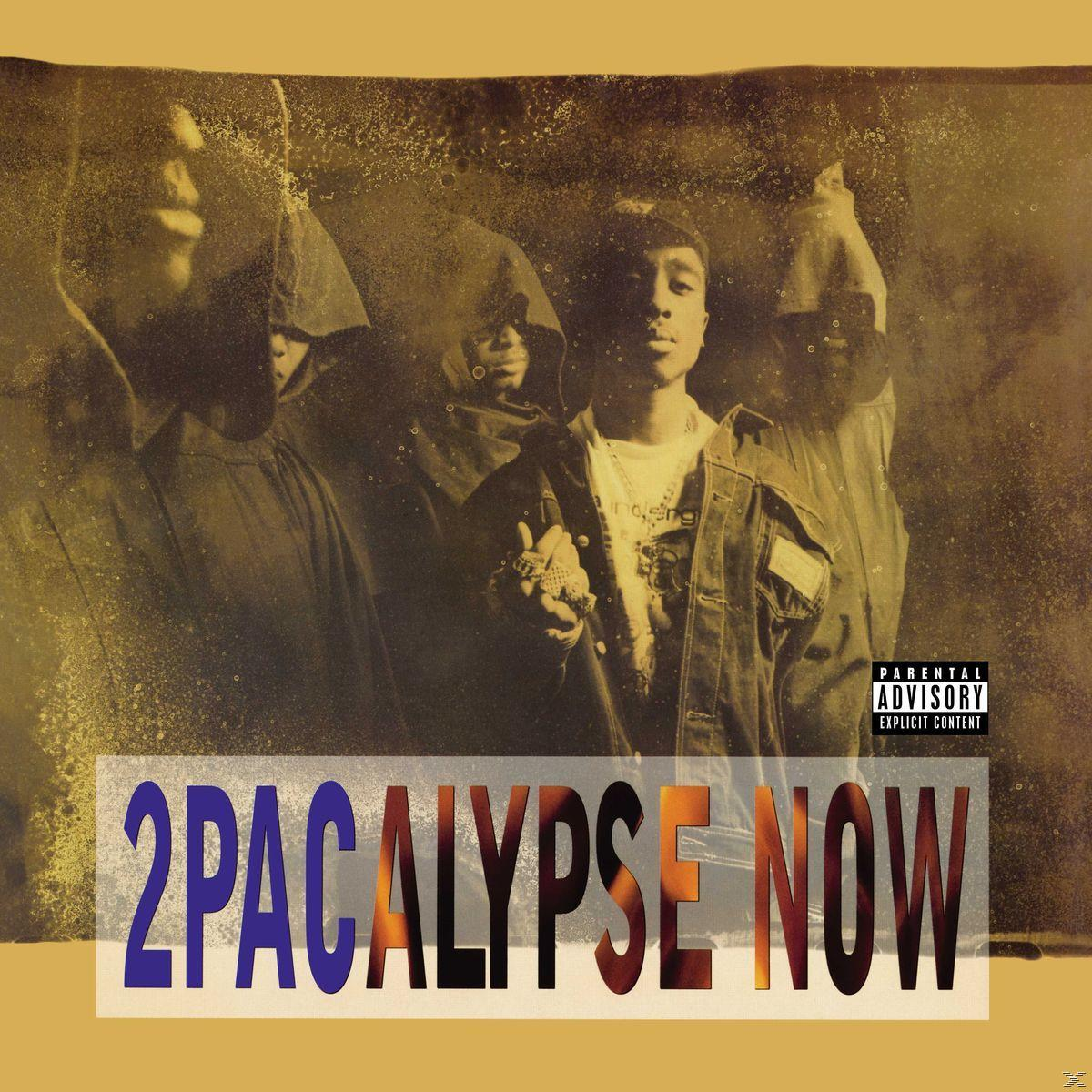 Album borító egy csoport emberrel, a "2PACALYPSE NOW" album címmel és a szülői figyelmeztetés logójával.