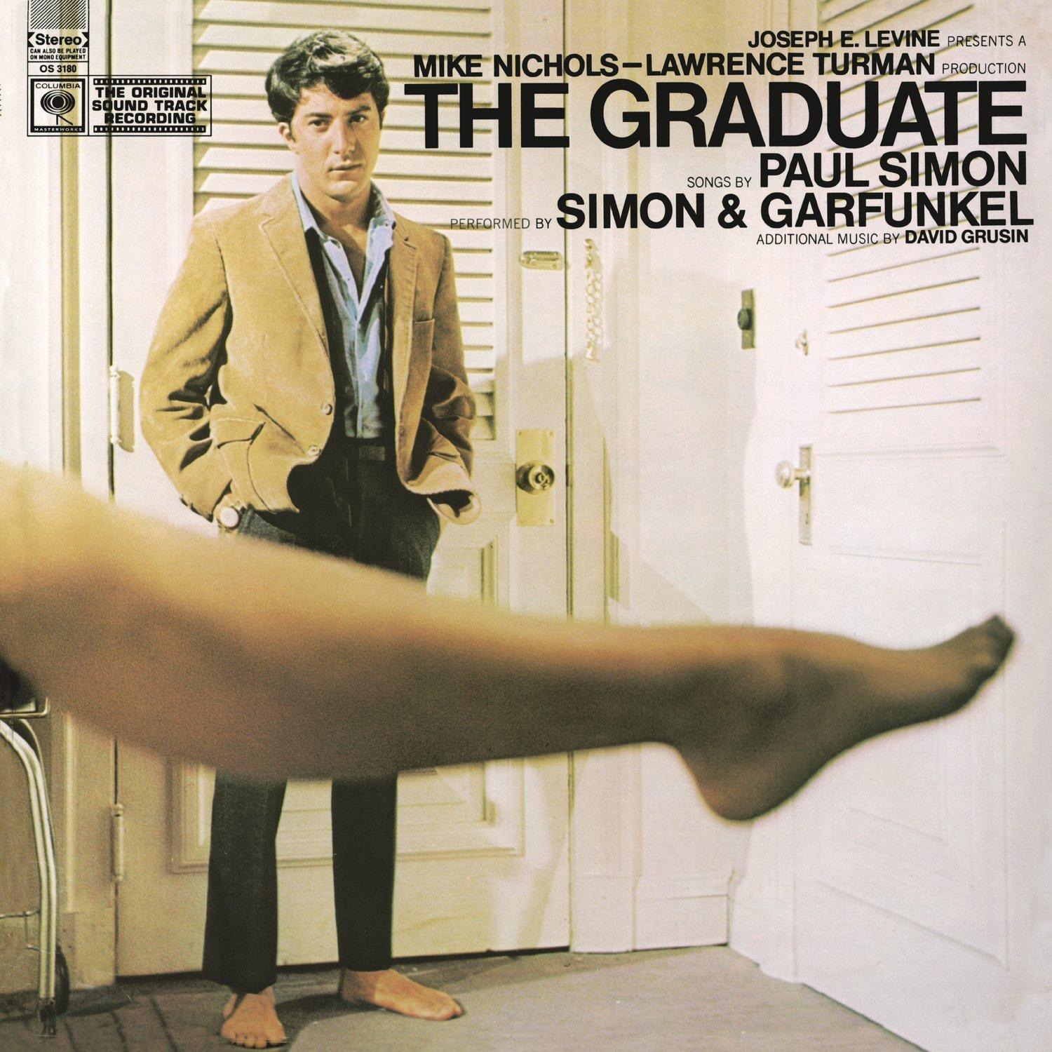 Filmposter für 'The Graduate' mit einem Mann im Anzug und einem Frauenbein.