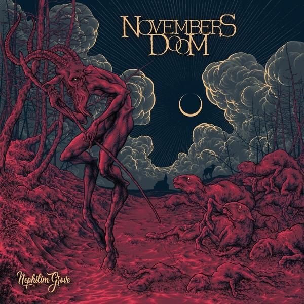 Albumcover mit einer roten teufelartigen Kreatur in einem Wald. Text 'Novembers Doom' oben.