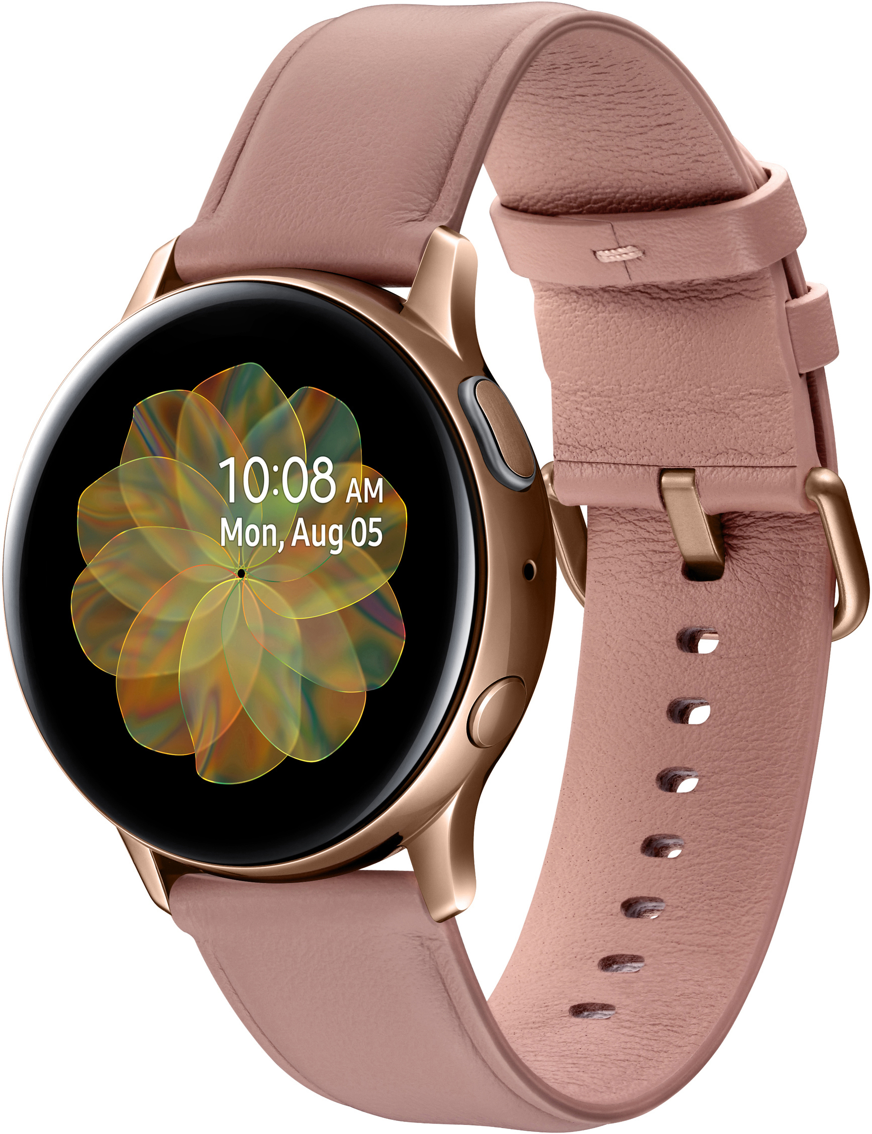 SAMSUNG Galaxy Watch Active2 Stainless Steel 40mm GO Smartwatch Edelstahl Echtleder, S/M, Gold
