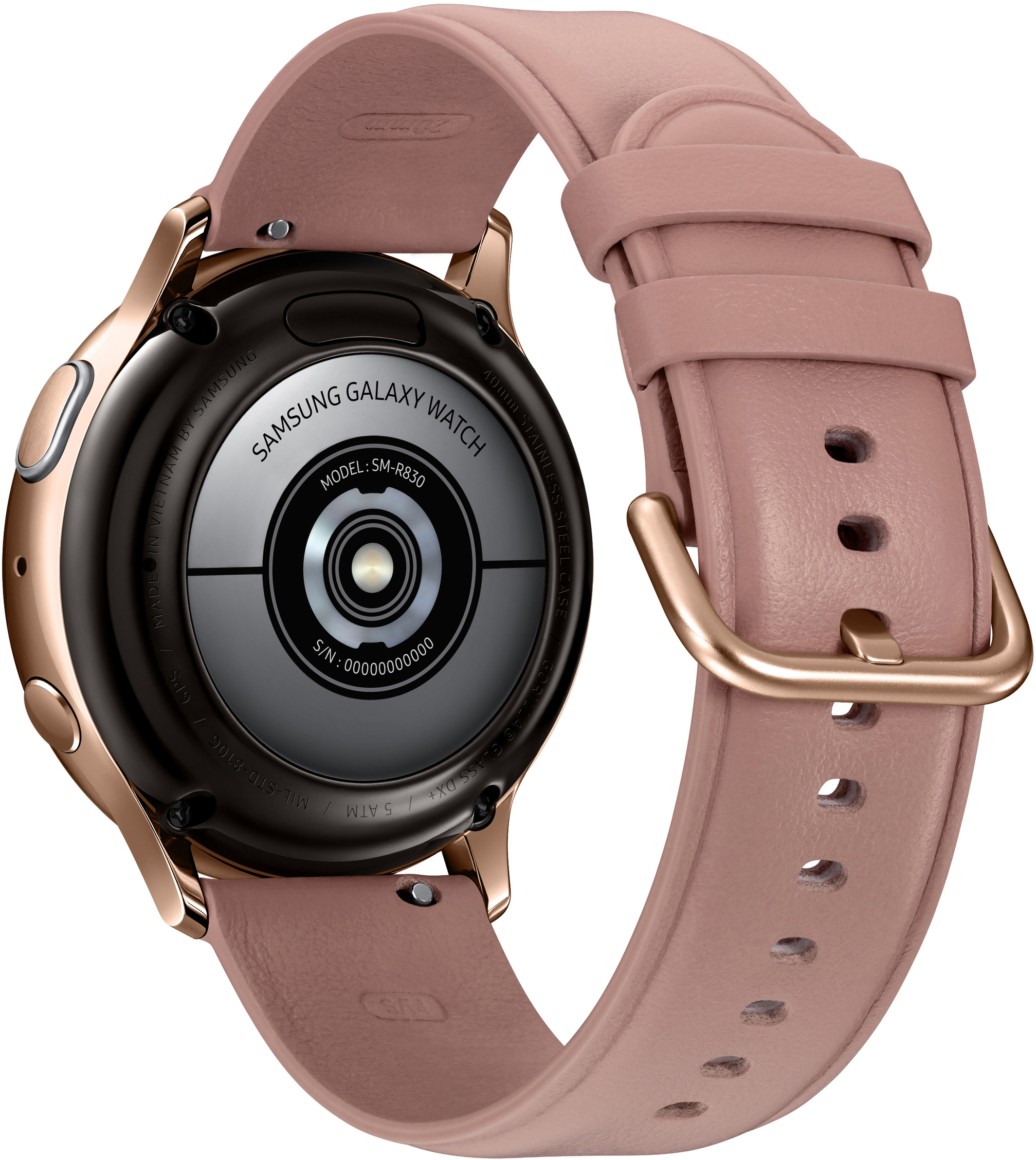 SAMSUNG Galaxy Watch Active2 Stainless Steel 40mm GO Smartwatch Edelstahl Echtleder, S/M, Gold