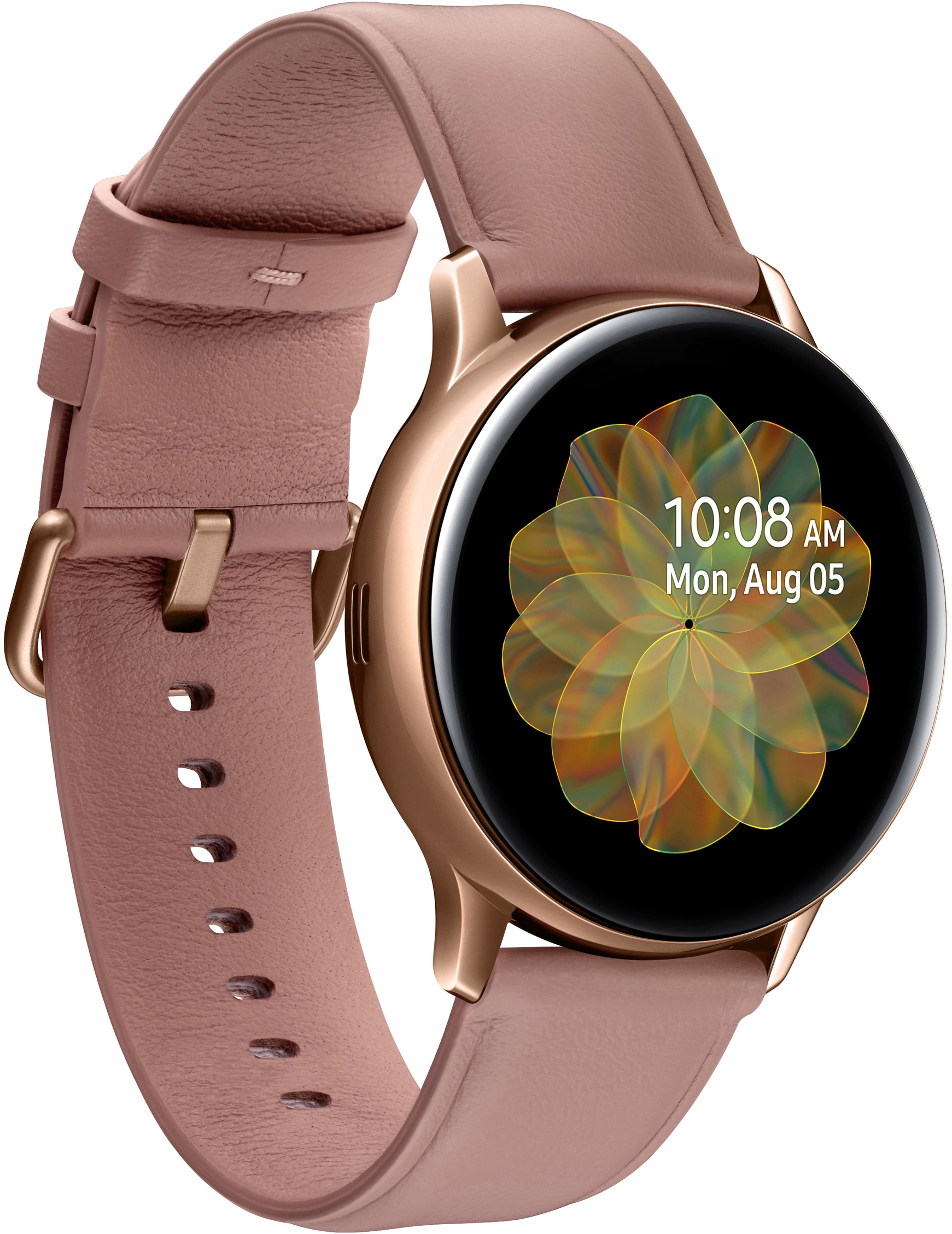 SAMSUNG Galaxy Watch Active2 Stainless Steel 40mm GO Smartwatch Edelstahl Echtleder, S/M, Gold
