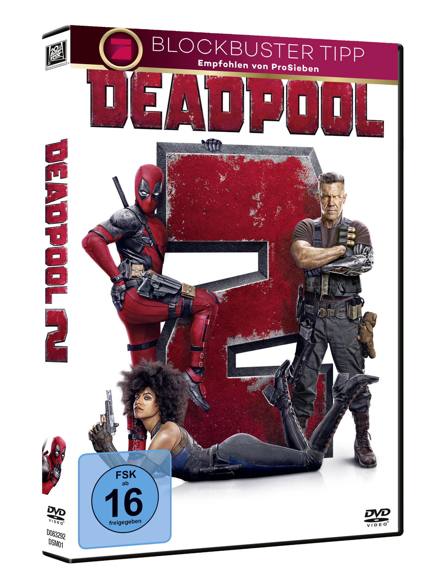 Deadpool 2 DVD-Cover mit Charakteren, darunter Deadpool und Cable.