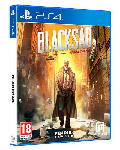 The Blacksad video game box shows a cat-like figure in a coat on a city street.