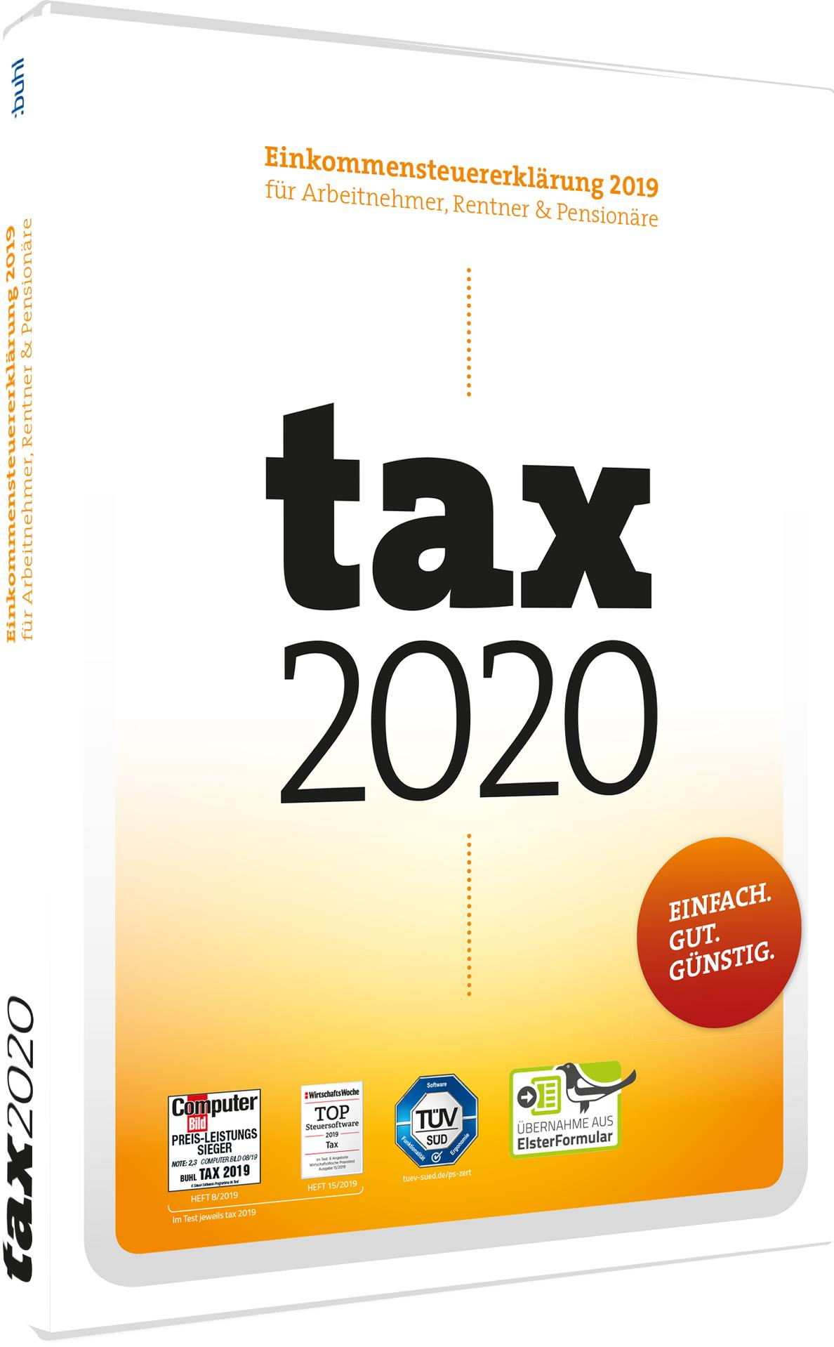 Weißes Steuer 2020 Buchcover mit fettem schwarzem Text und Logos.