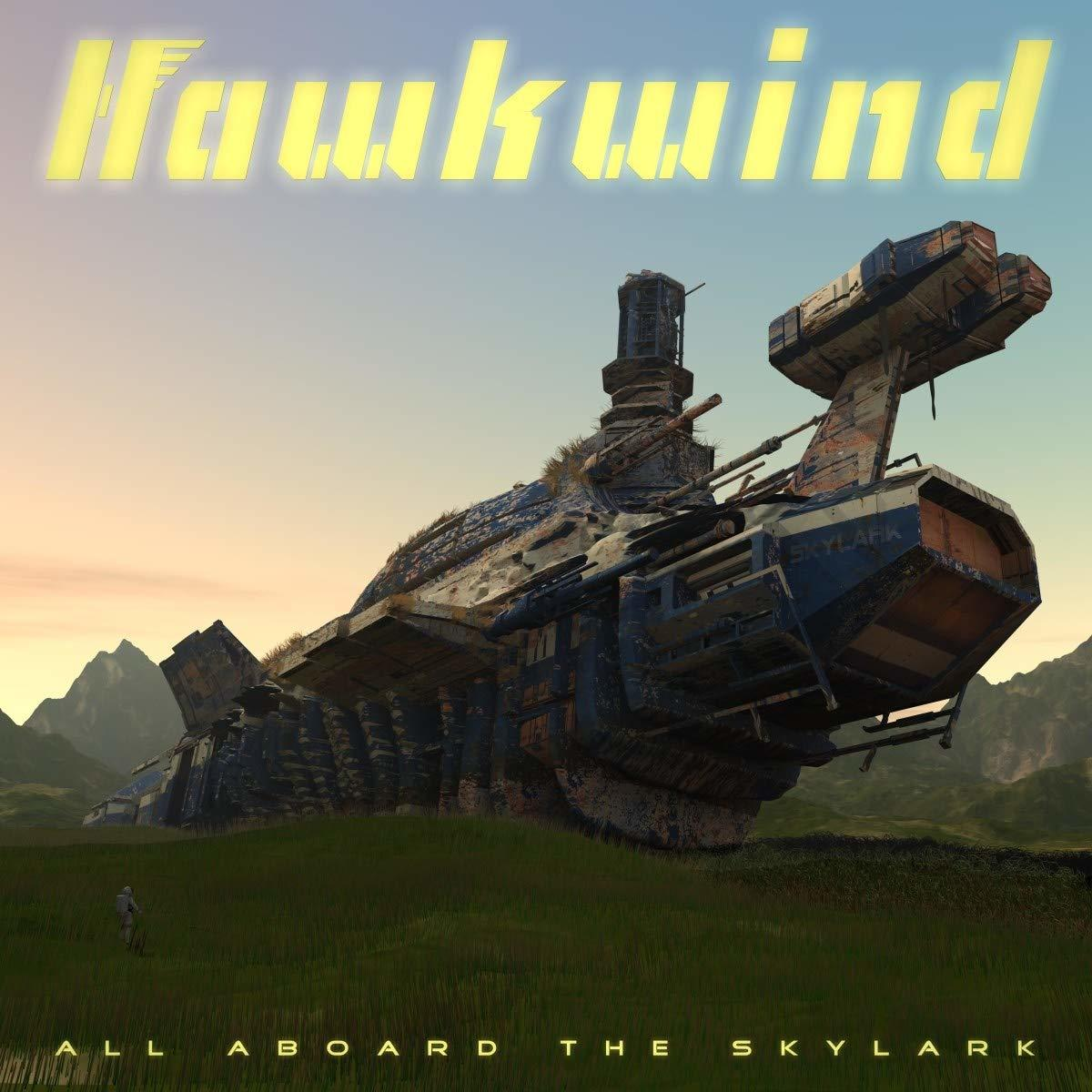 Albumcover mit einem verlassenen Raumschiff auf einem grünen Feld.