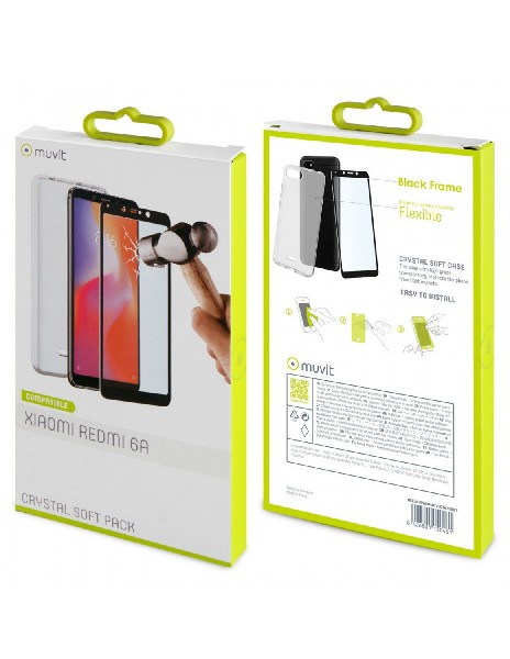 Funda + protector pantalla - Muvit MUPAK0448, Para Xiaomi Redmi 6A, Flexible, Anti rayaduras, Transparente