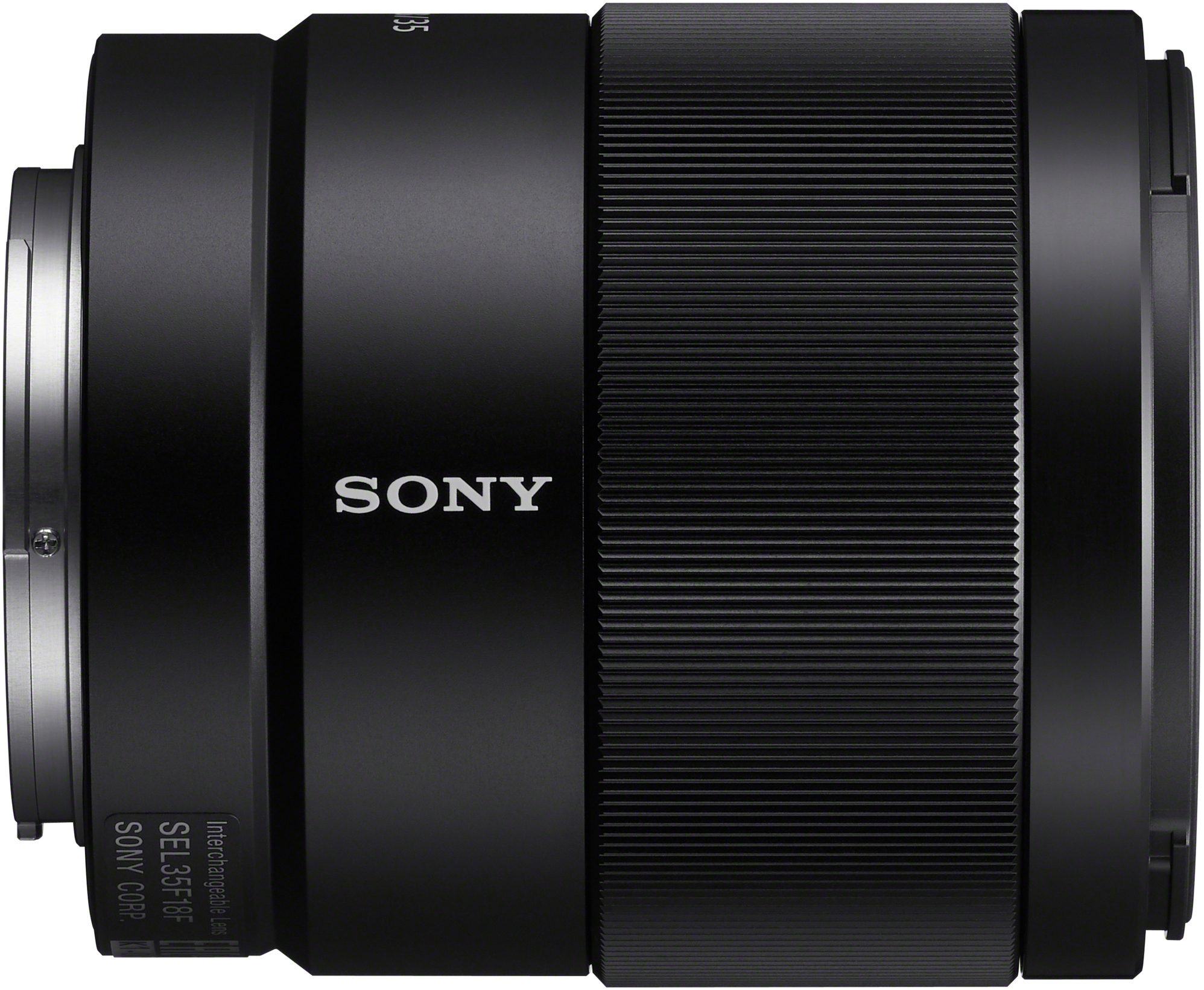 Schwarzes Kameraobjektiv mit SONY-Text.