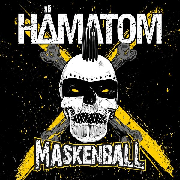 Albumcover für HÄMATOM, mit Totenkopf und gekreuzten Knochen. Gelbes und schwarzes Farbschema.