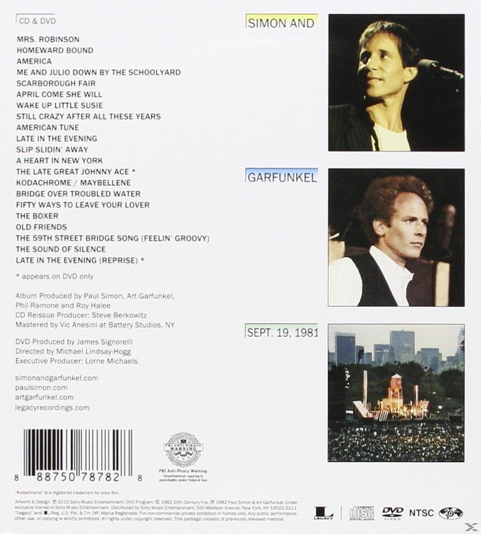 CD-borító Simon & Garfunkel fotóival, a dalok listájával és egy koncertfotóval.