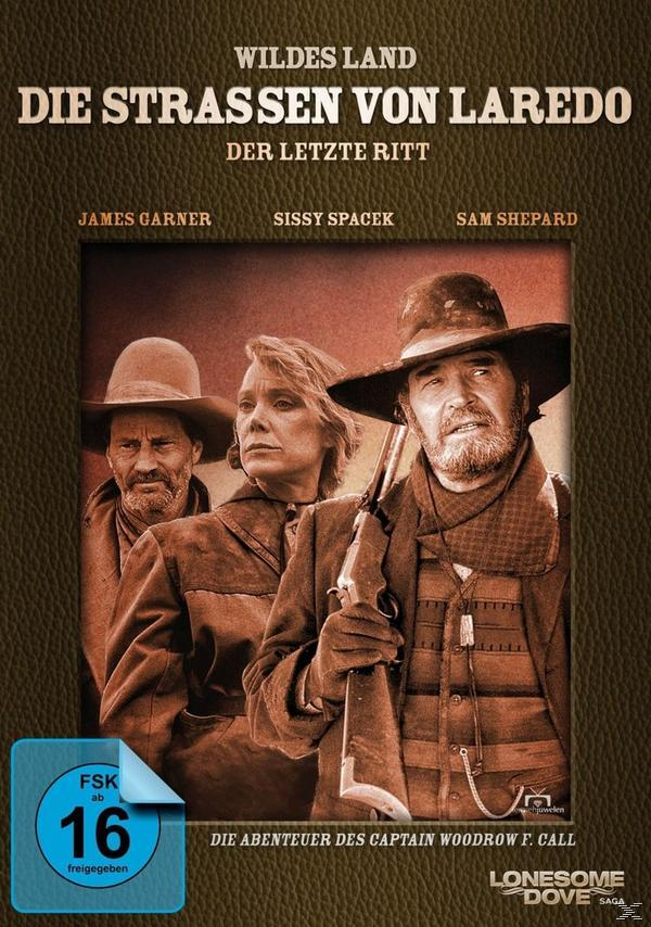 Filmposter: Die Strassen von Laredo. Drei Personen mit Hüten und Mänteln.