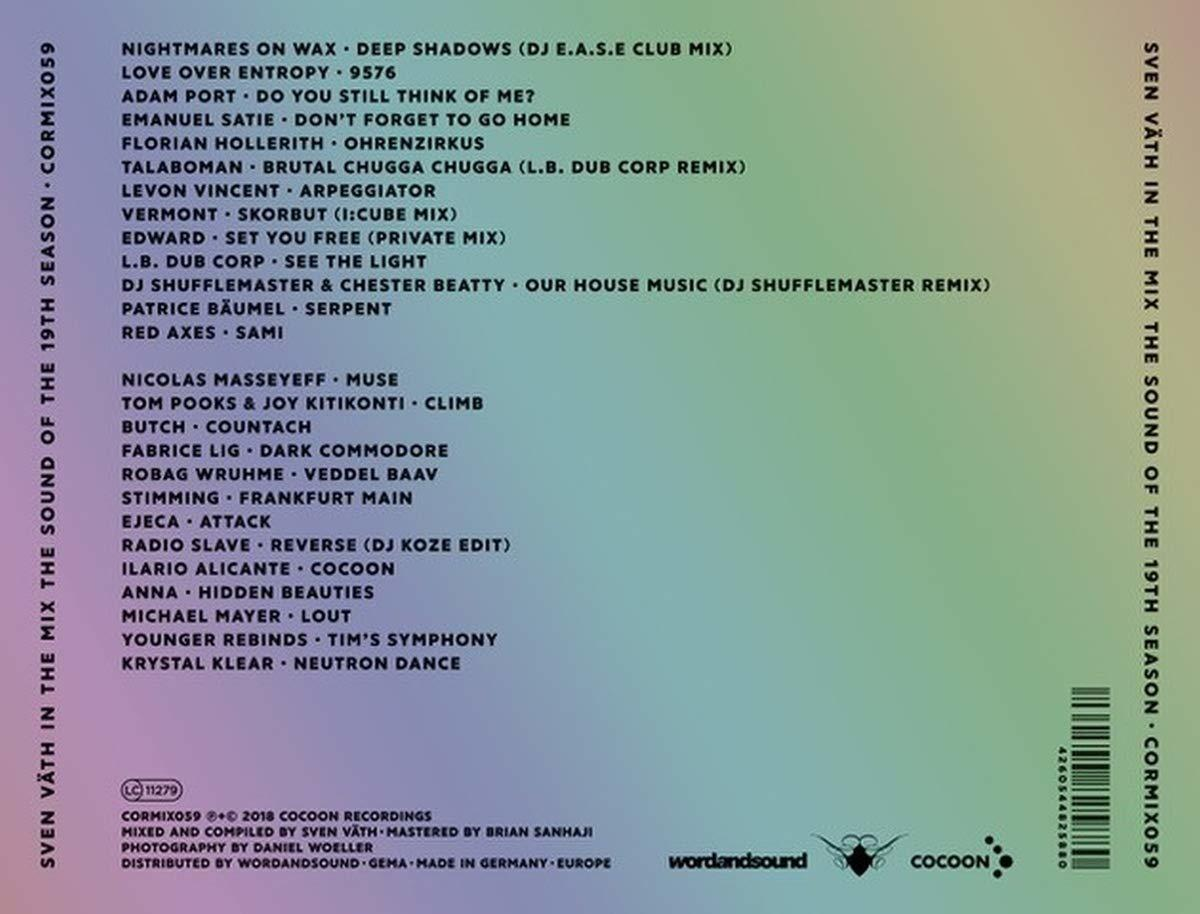 Die Rückseite einer CD mit Titelliste und Text in mehreren Farben.