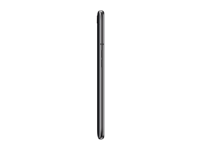 Perfil lateral de un smartphone negro. La pantalla y los botones son visibles.