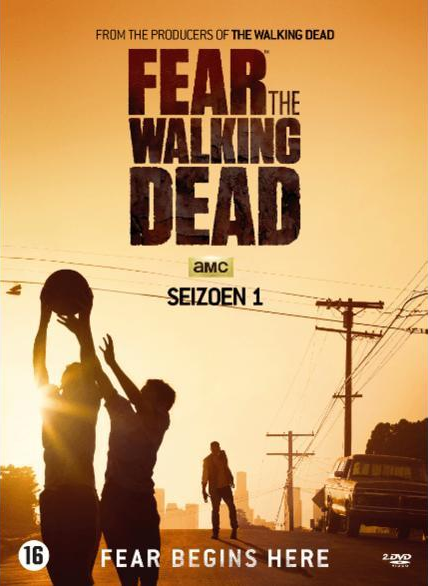 Couverture DVD de Fear the Walking Dead. Deux personnes jouant au basket, coucher de soleil.