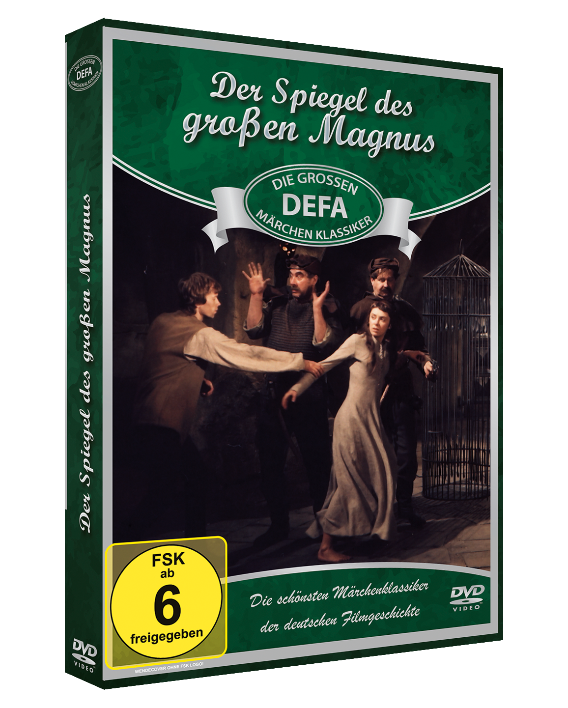 DVD-Cover für Der Spiegel des großen Magnus. Menschen in einem Raum sind in einer Szene.