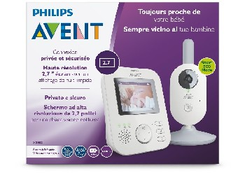 Embalaje del vigilabebés Philips Avent con pantalla y cámara.