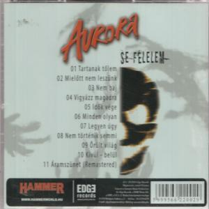 Az Aurora CD hátulja, a számlistával és egy arc képével a jobb oldalon.