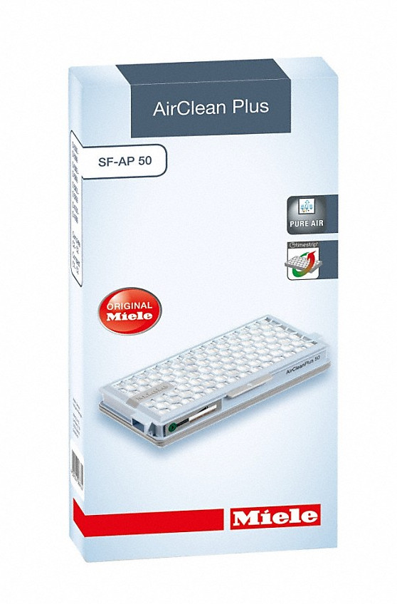 Boîte de filtre AirClean Plus. Boîte blanche avec du texte et un filtre à l'intérieur.