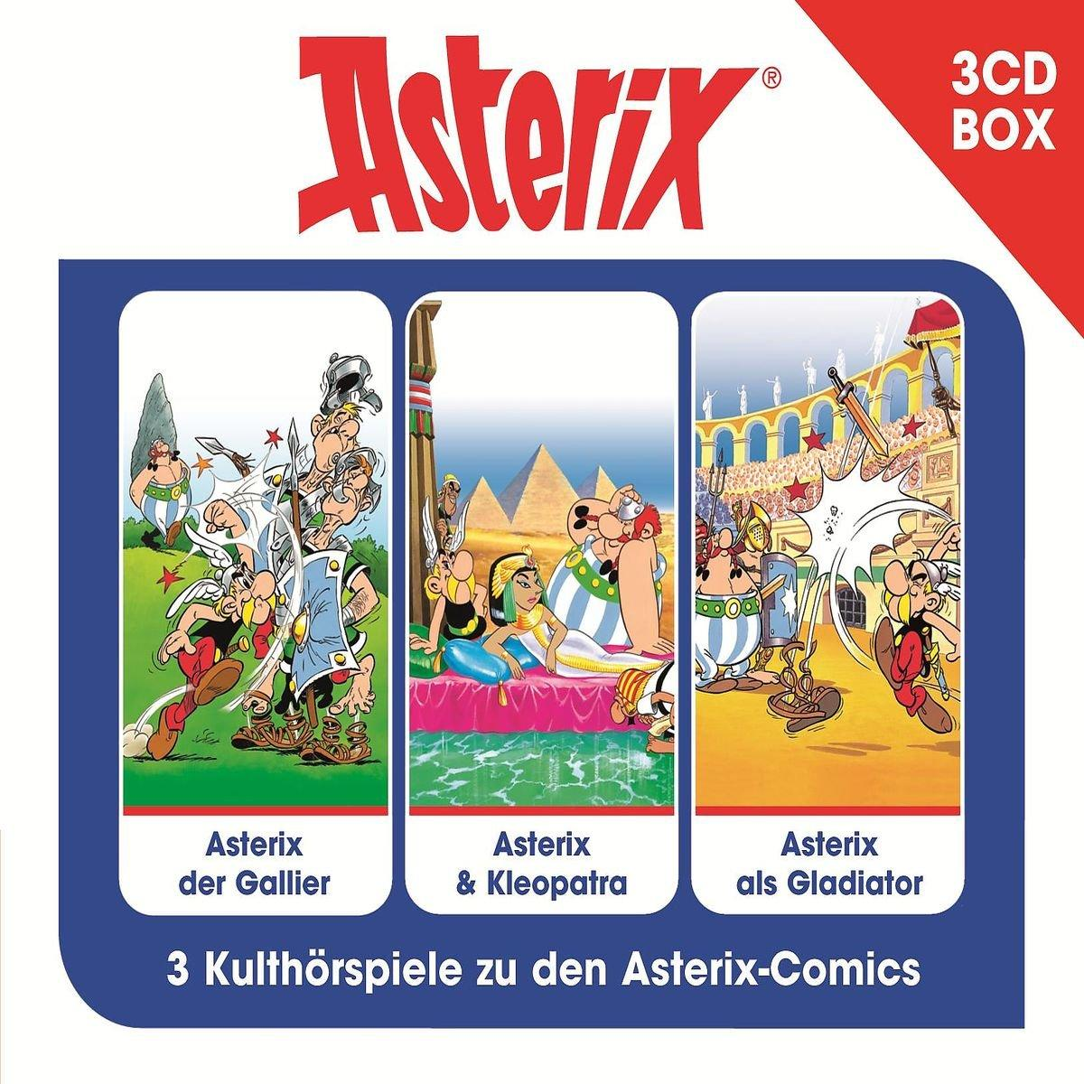 Asterix DVD-Boxset mit drei Covern: 'Asterix der Gallier', 'Asterix & Kleopatra'.