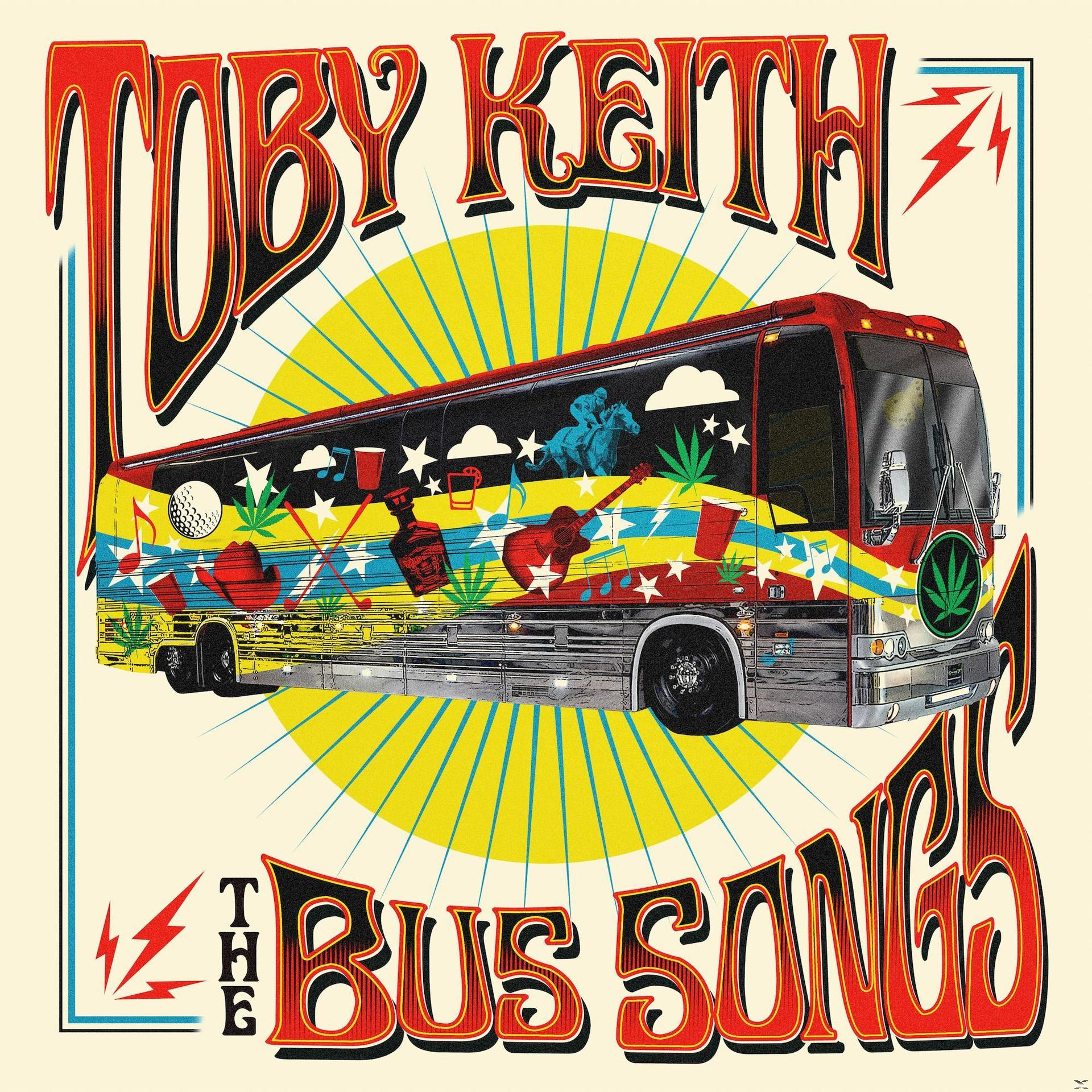 Albumcover mit einer Bus-Illustration und dem Text: Toby Keith, The Bus Songs.