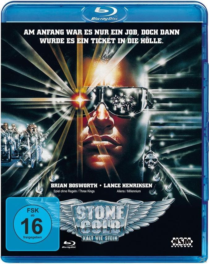 Mann mit Sonnenbrille, Filmposter mit Text 'Stone Cold'. Blu-ray Disc.