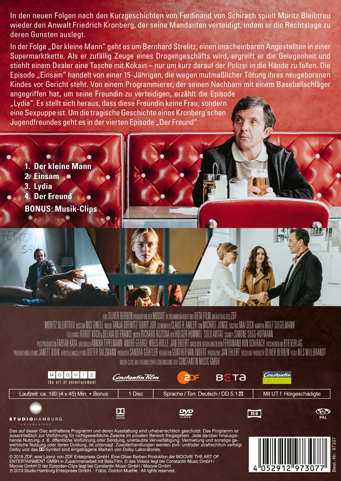 Rückseite einer DVD-Hülle mit deutschem Text. Zeigt Schauspieler in einer Szene.