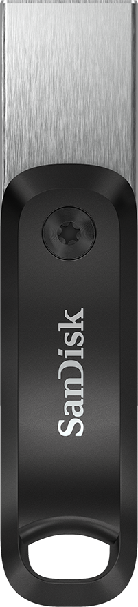 Una chiavetta USB SanDisk nera e argento, semplice ed elegante.