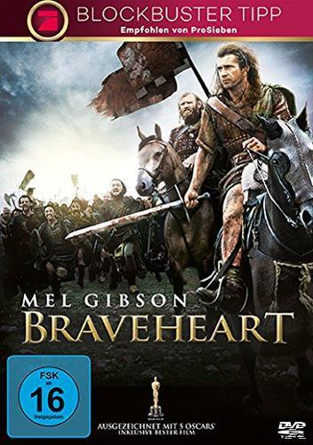 Filmposter für 'Braveheart' mit Mel Gibson auf einem Pferd, Kampfszene.