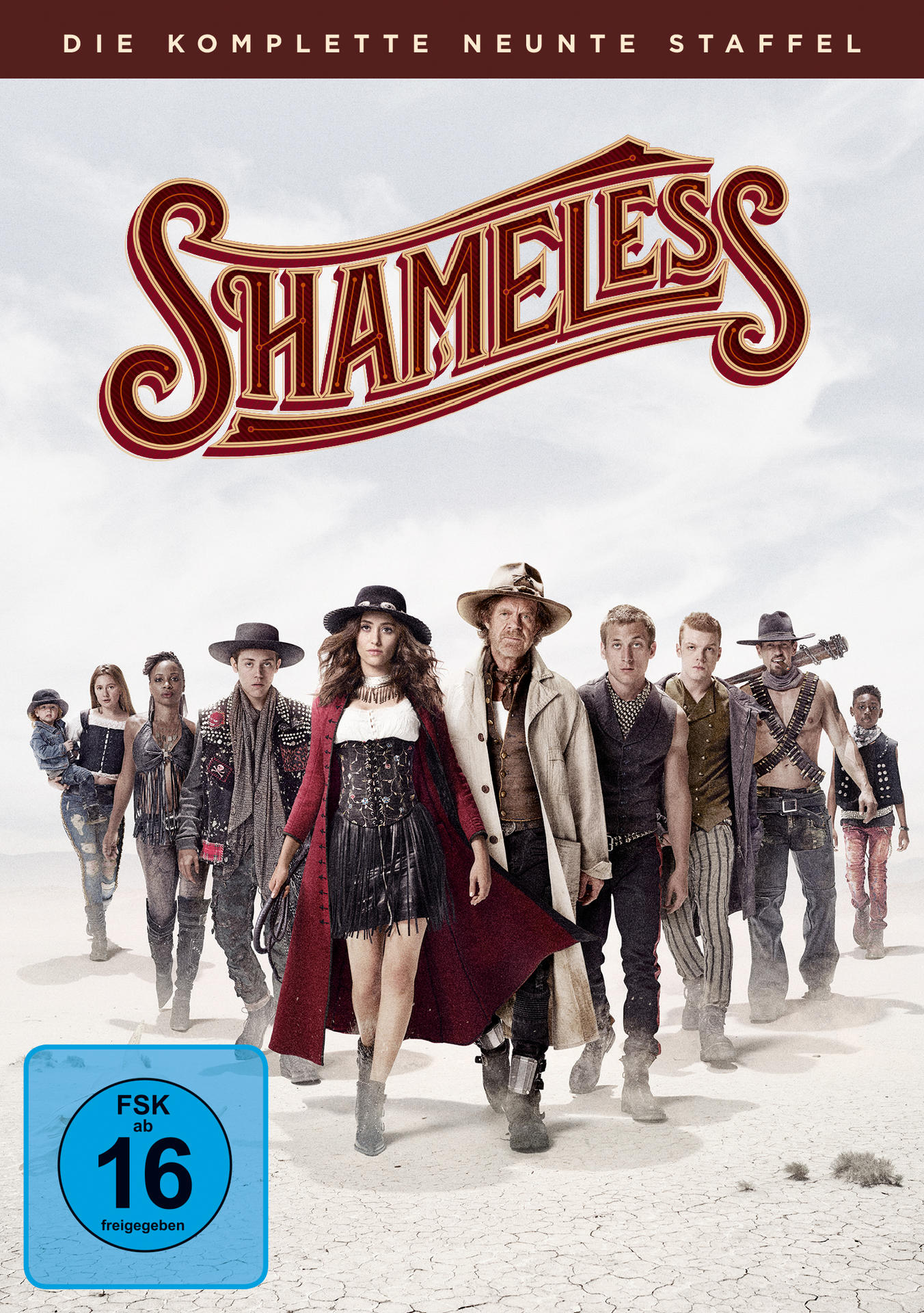 DVD-Cover von 'Shameless' mit mehreren Charakteren vor einem wüstenartigen Hintergrund.