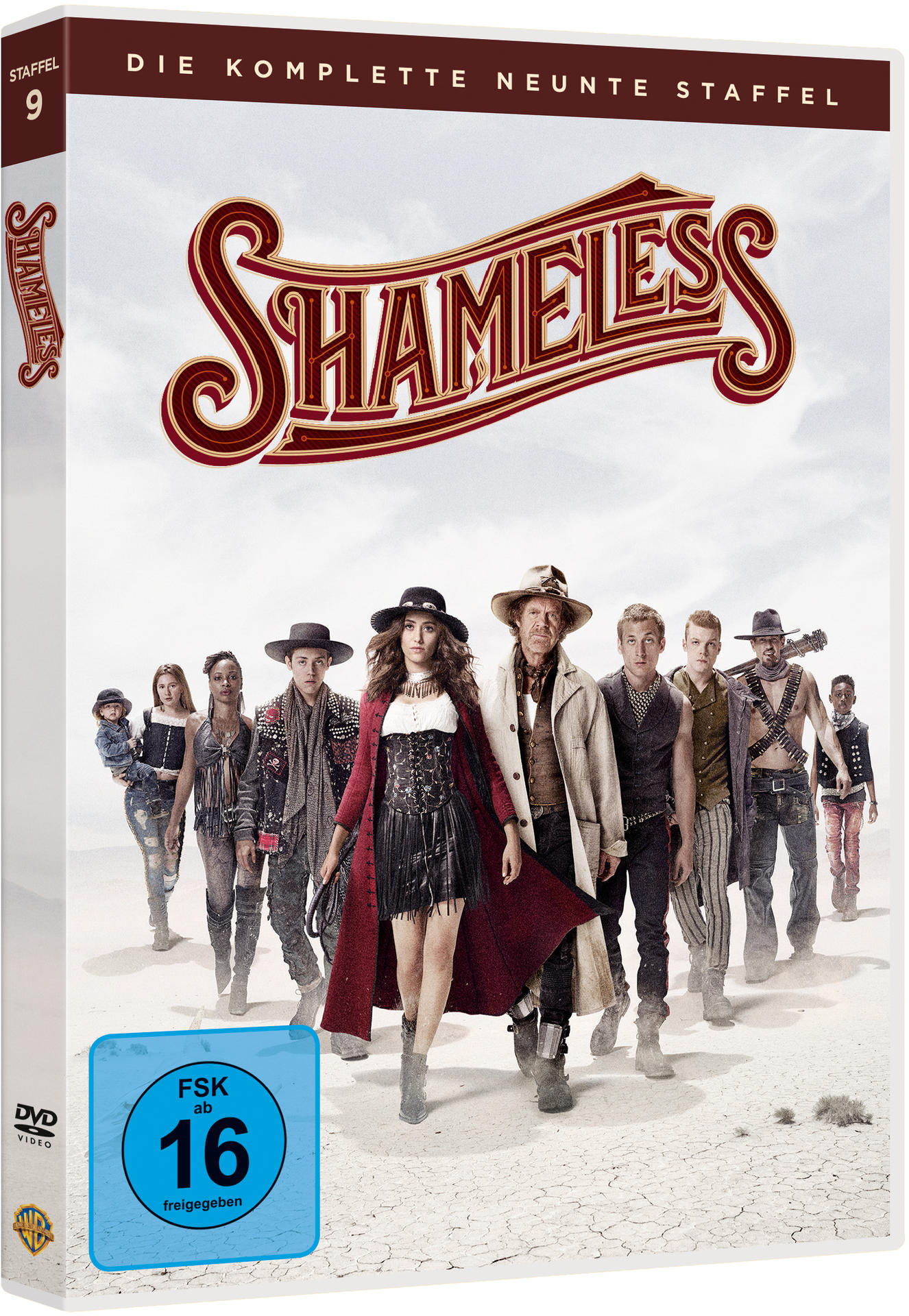 Shameless DVD-Box-Set. Zeigt eine Gruppe von Charakteren vor einem wüstenartigen Hintergrund.