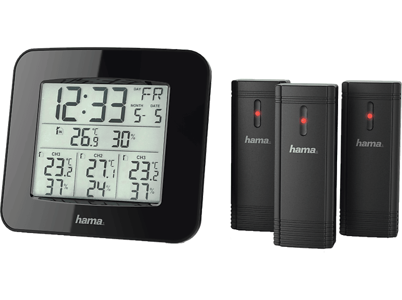 Hama 186311 Wetterstation "EWS-Trio", mit drei Sensoren, Schwarz