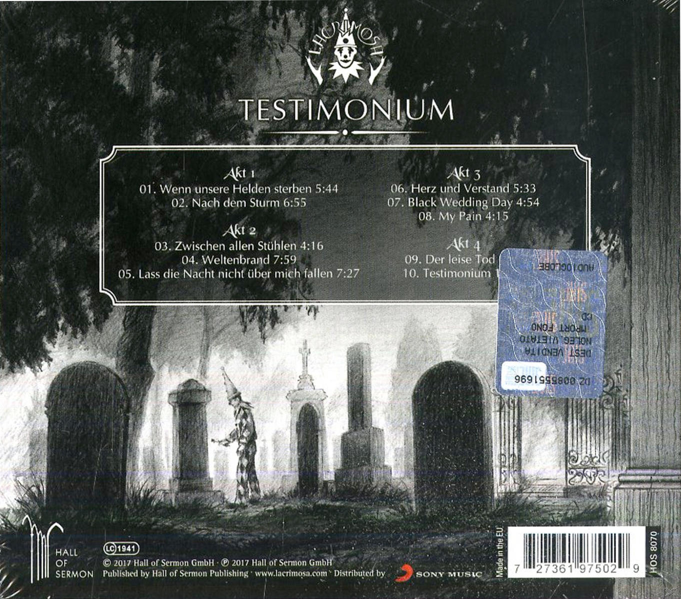 Albumcover mit einer Friedhofsszene. Es gibt eine Person in einem Kostüm und Grabsteine.