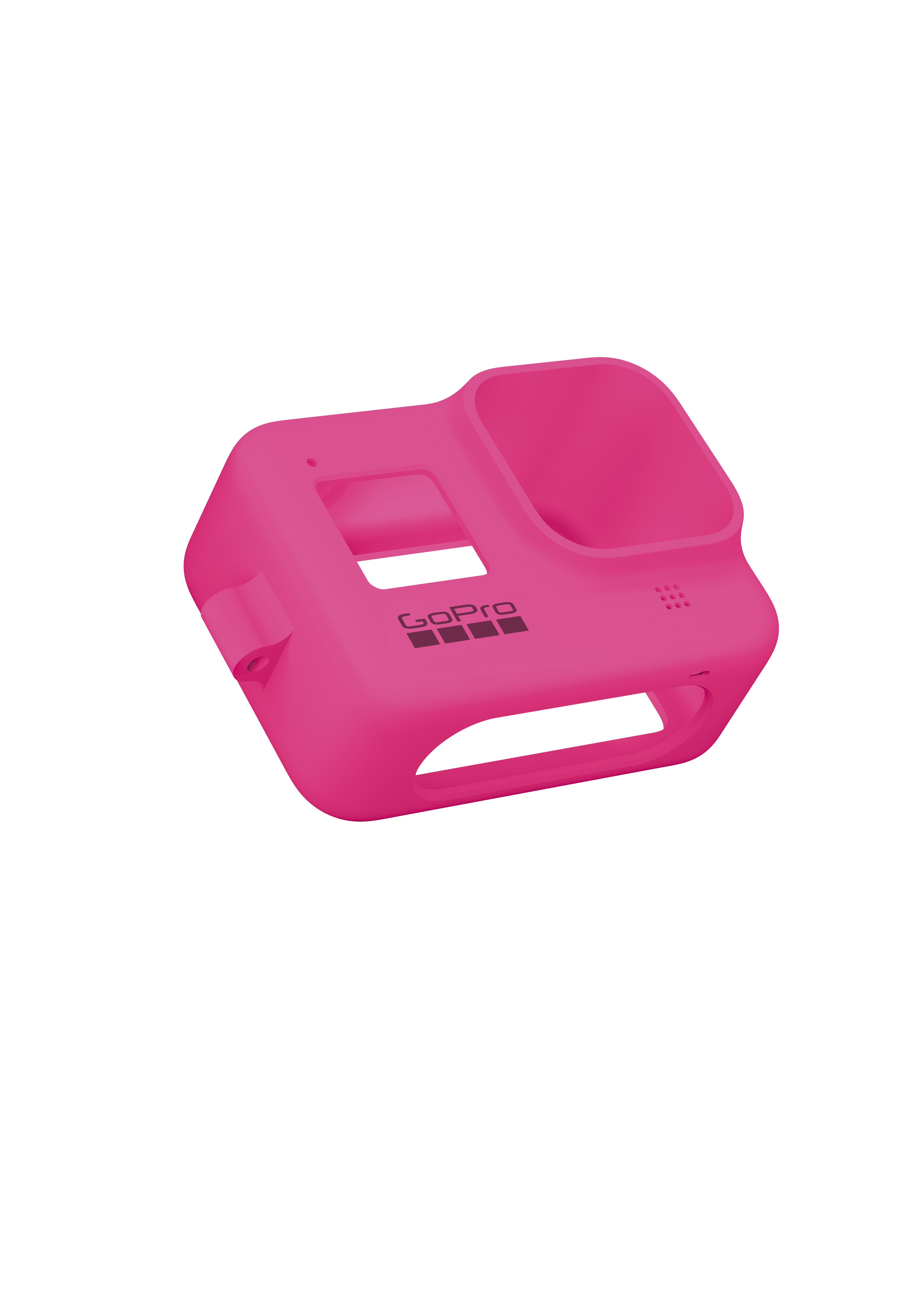 Heißrosa GoPro-Kameragehäuse. Es hat das GoPro-Logo und dient zum Schutz der Kamera.