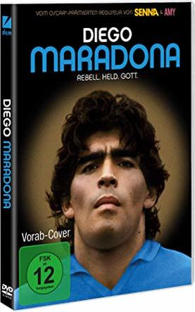 DVD-Hülle mit einem Bild von Diego Maradona. Schwarzer Hintergrund mit Text.