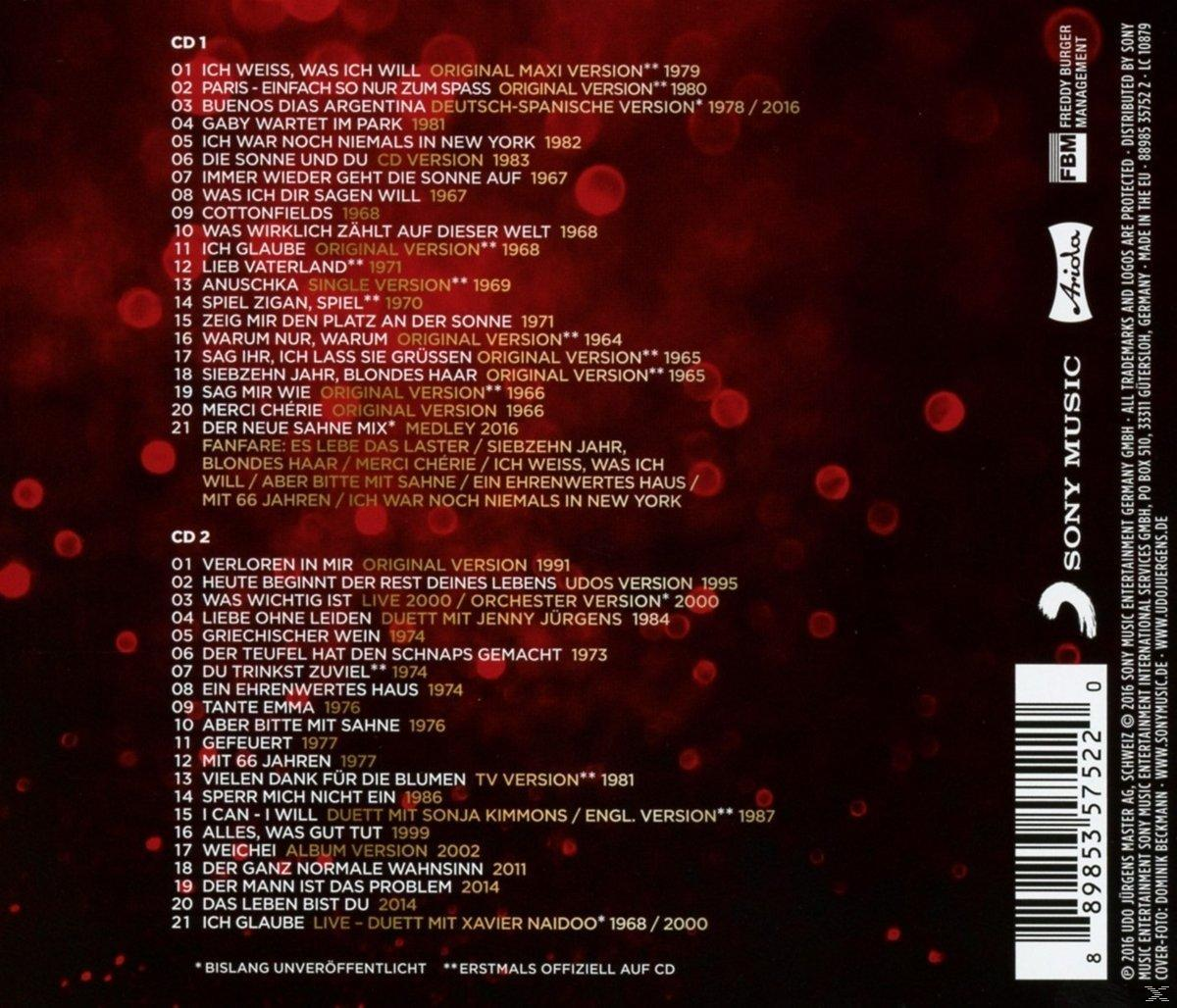 Albumcover mit Titelliste von Udo Jürgens Songs. Enthält Albumname, Songtitel und Urheberrechtsinformationen.