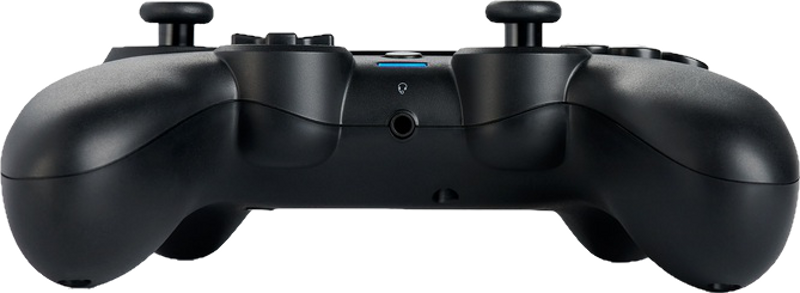 Une manette de jeu noire avec des boutons et des joysticks.