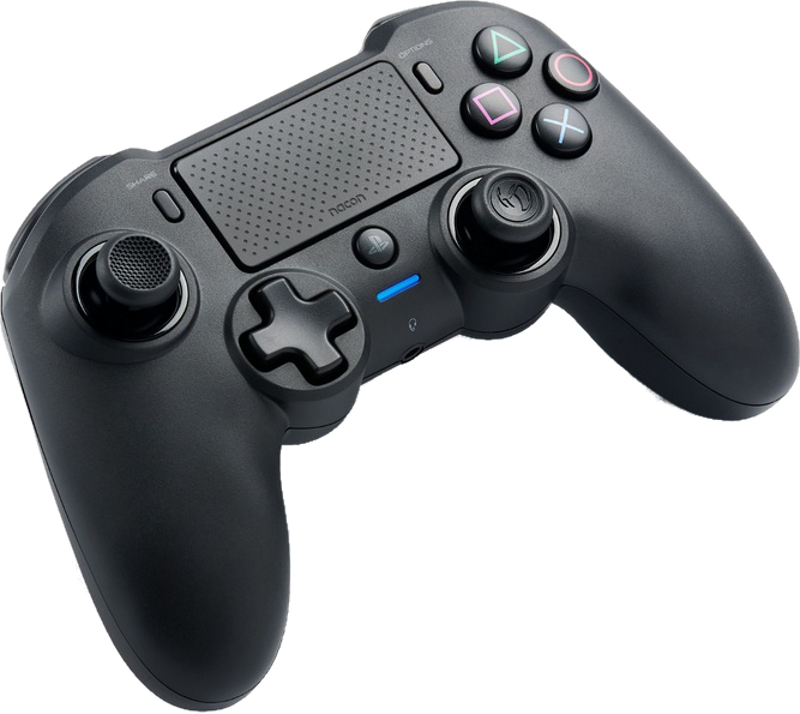 Manette Nacon PS4 noire avec boutons, isolée sur fond blanc.